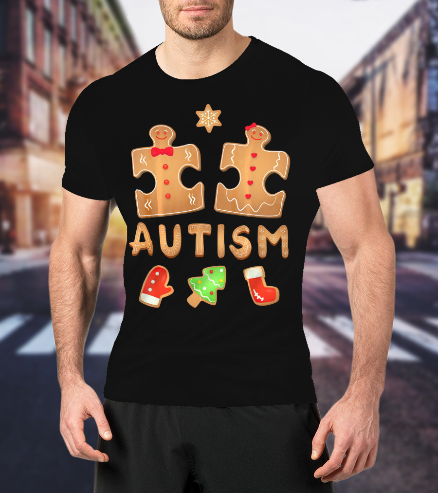 Christmas Autism Gingerbread Puzzle Cookie Awareness T-Shirt