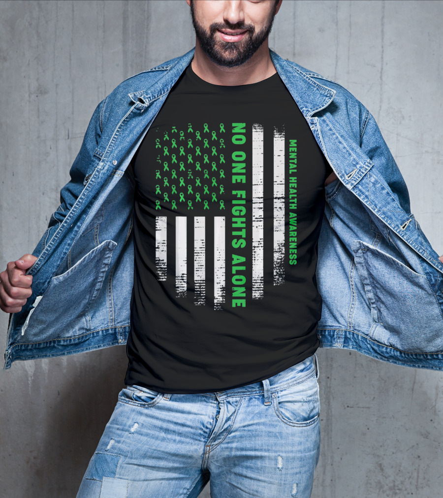 No One Fights Alone USA Flag Mental Health Awareness T-Shirt