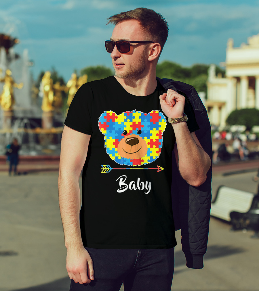 Baby Bear Autism Awareness Puzzle Pattern Cute Face T-Shirt