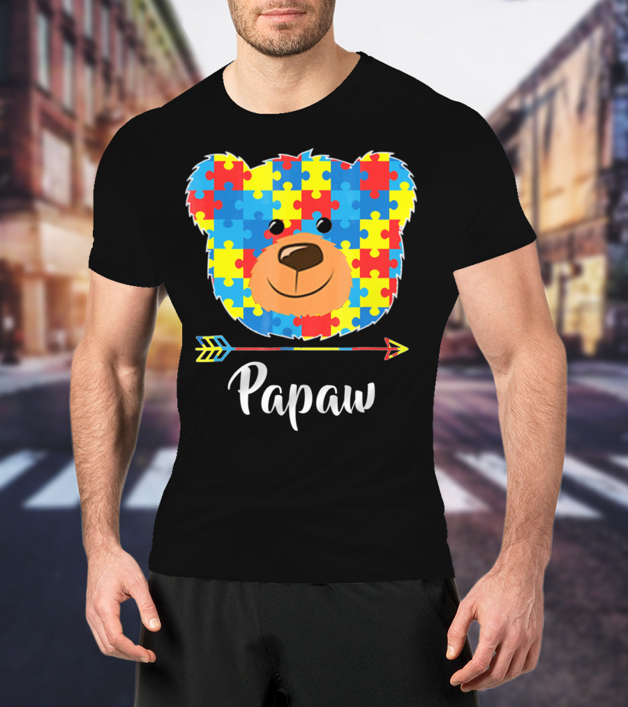 Papaw Bear Puzzle Face Autism Awareness T-Shirt