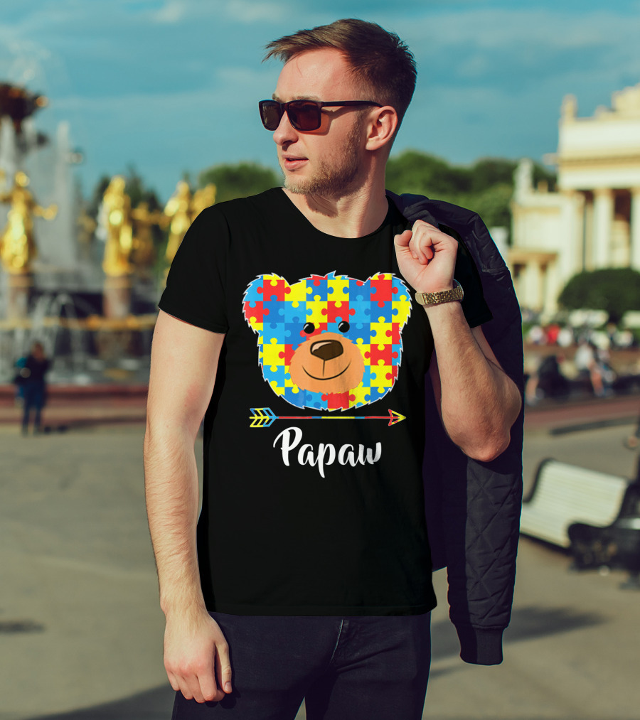 Papaw Bear Puzzle Face Autism Awareness T-Shirt