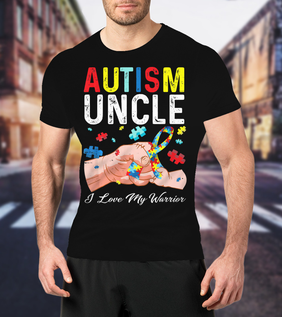 Autism Uncle I Love My Warrior Autism Awareness Puzzle T-Shirt