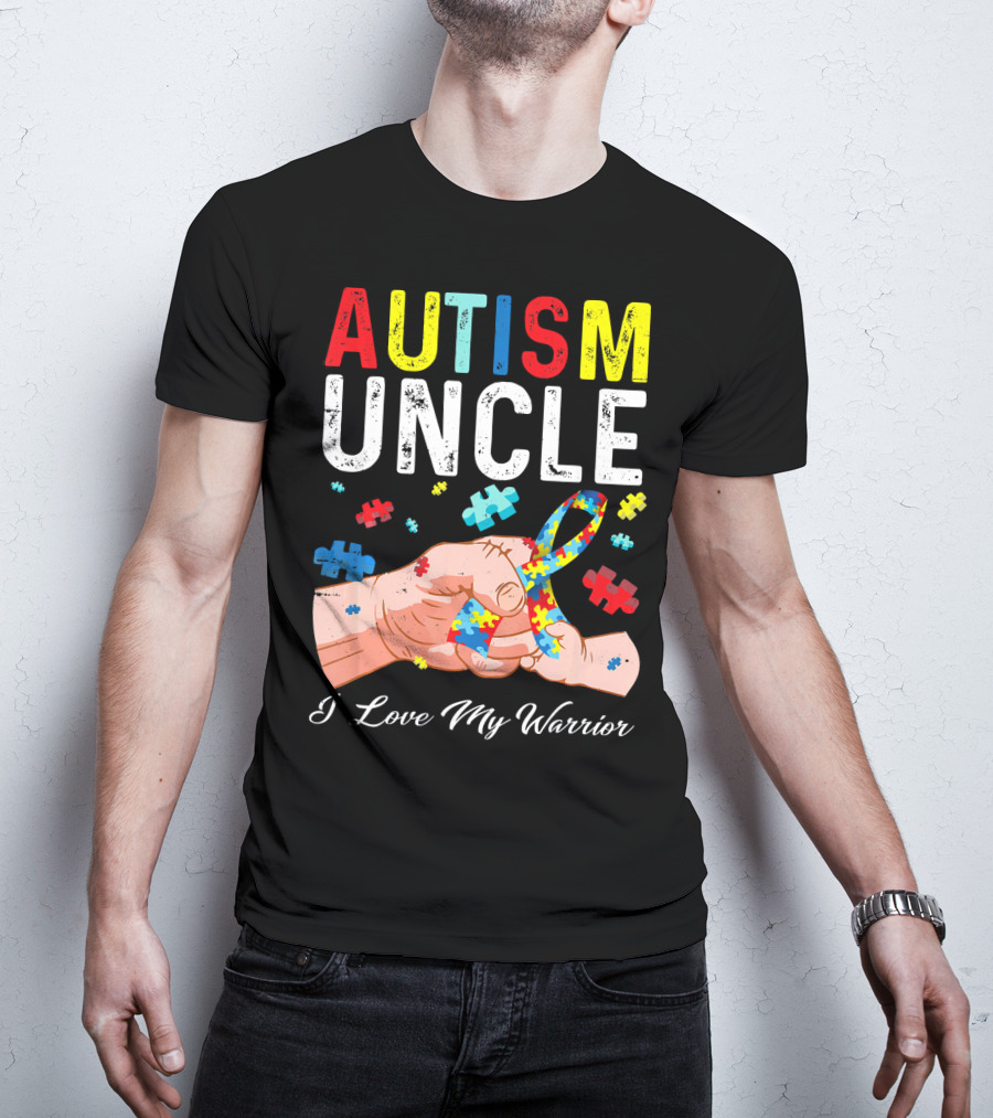 Autism Uncle I Love My Warrior Autism Awareness Puzzle T-Shirt