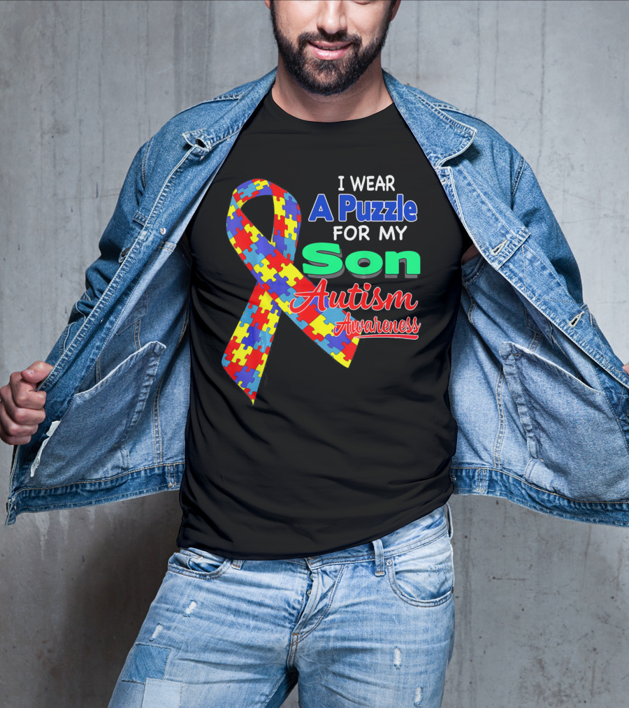 I Wear A Puzzle For My Son Autism Awareness T-Shirt