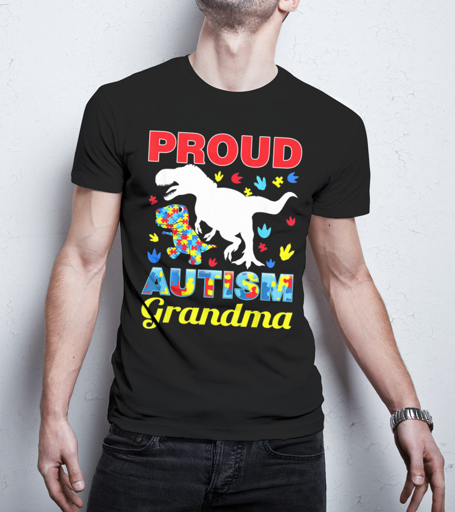 Proud Autism Grandma Dinosaur Puzzle T-Shirt