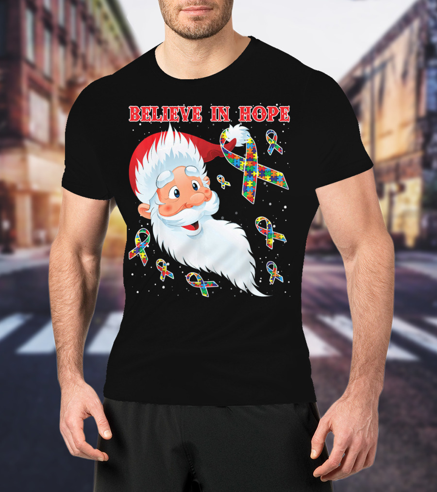 Believe In Hope Funny Santa Moon Autism Awareness T-Shirt