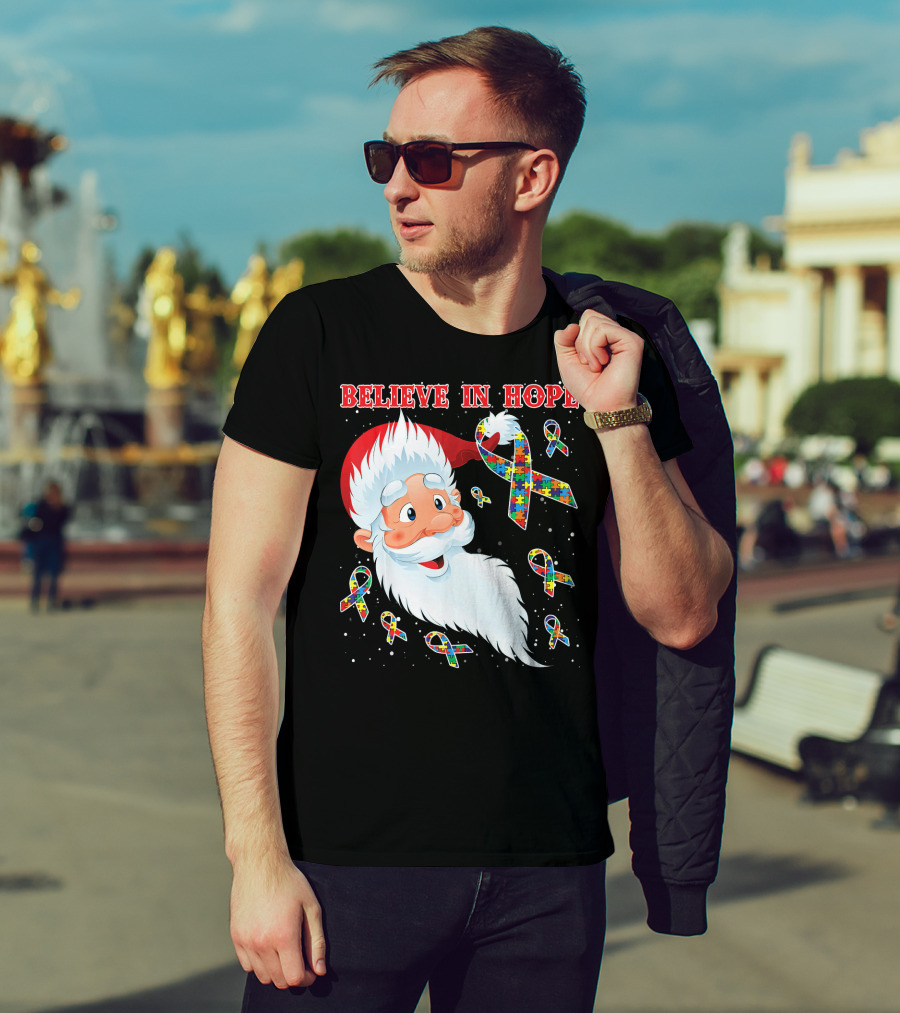 Believe In Hope Funny Santa Moon Autism Awareness T-Shirt