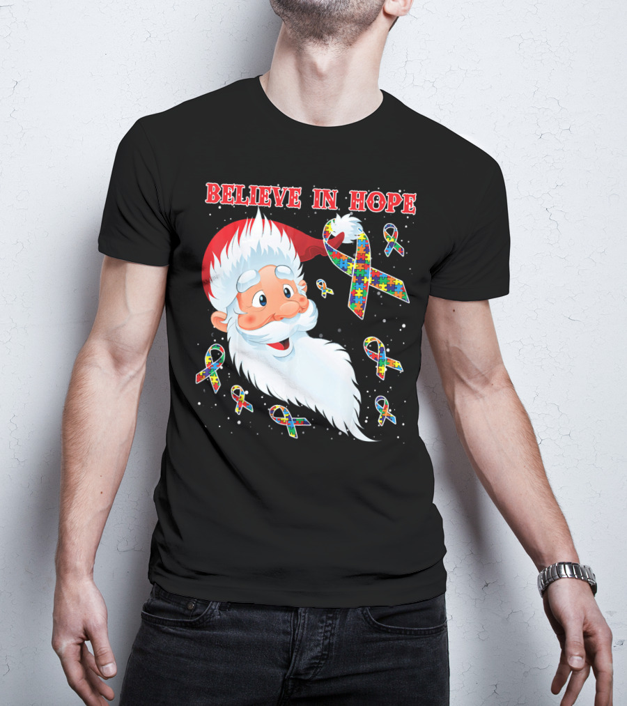 Believe In Hope Funny Santa Moon Autism Awareness T-Shirt
