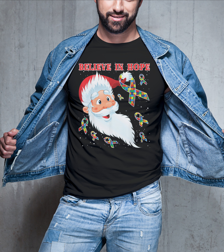 Believe In Hope Funny Santa Moon Autism Awareness T-Shirt