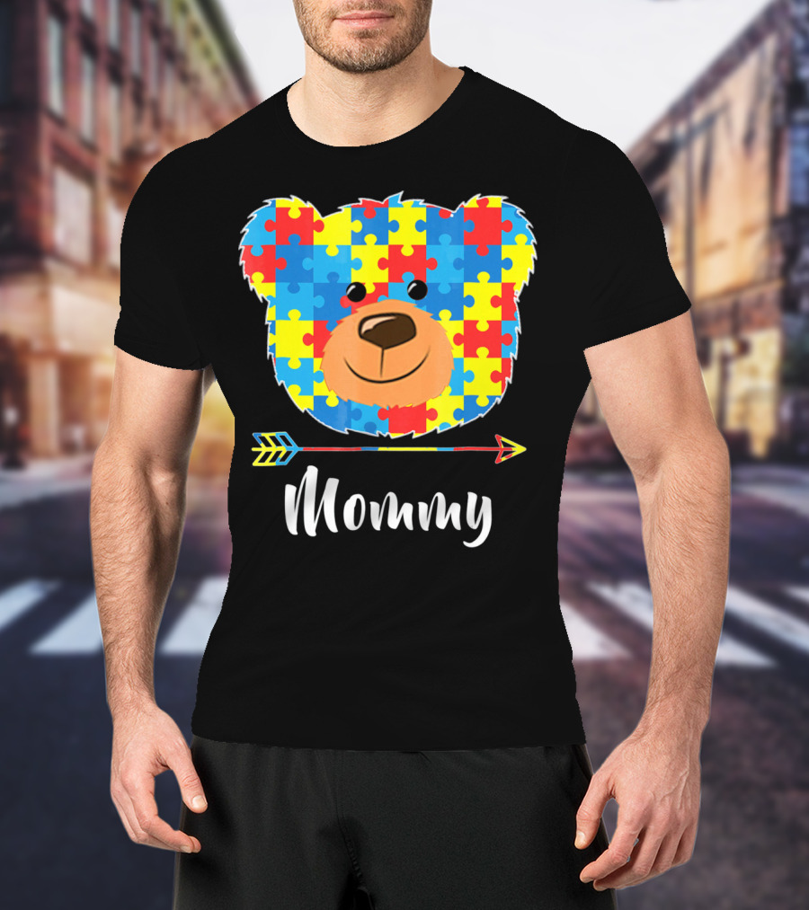 Mommy Bear Puzzle Face Autism Awareness T-Shirt