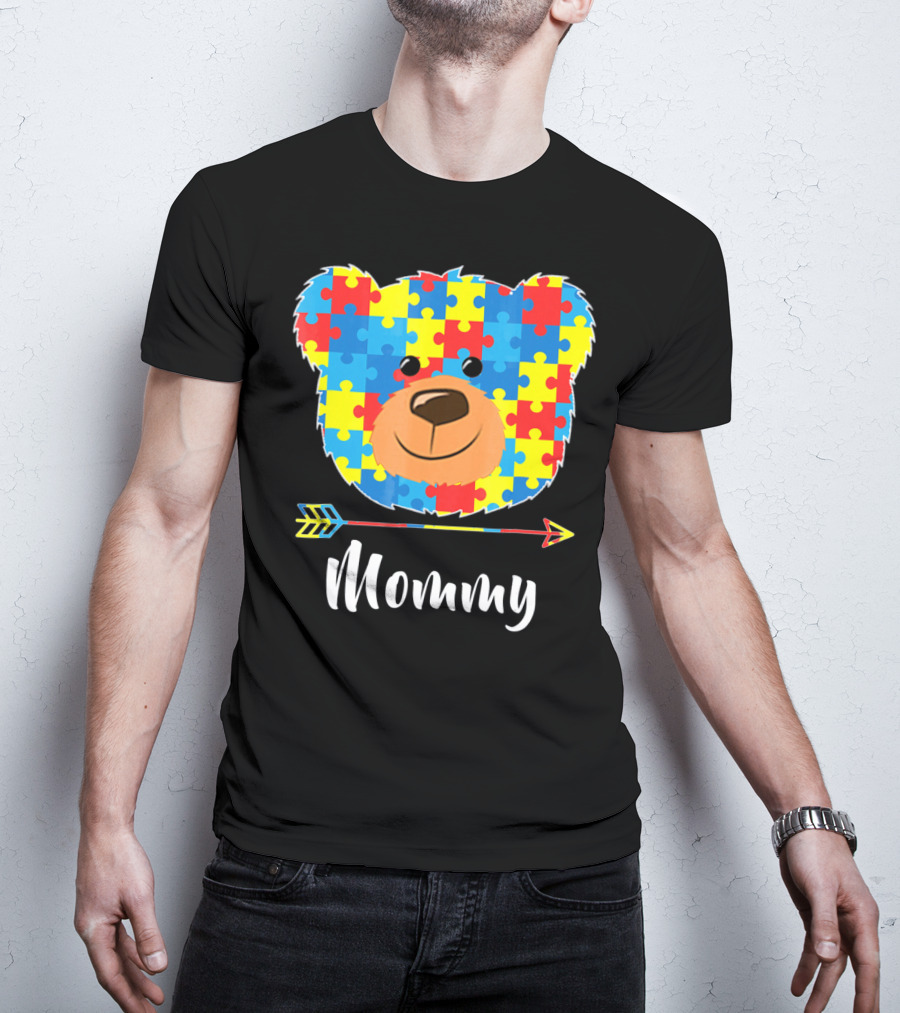 Mommy Bear Puzzle Face Autism Awareness T-Shirt