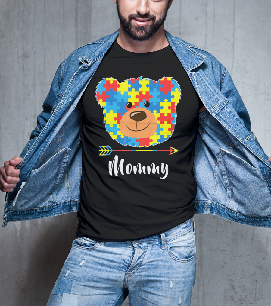Mommy Bear Puzzle Face Autism Awareness T-Shirt