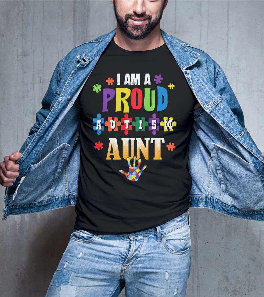 I Am A Proud Autism Aunt Puzzle Pieces Awareness T-Shirt