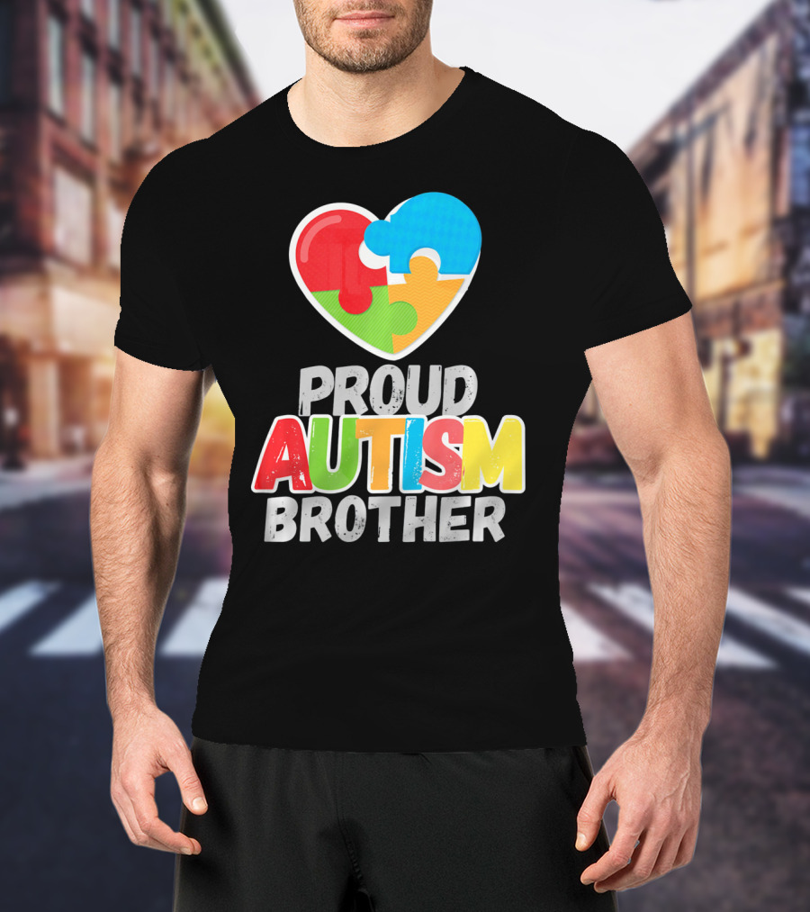 Proud Autism Brother Heart Puzzle Autism Awareness T-Shirt