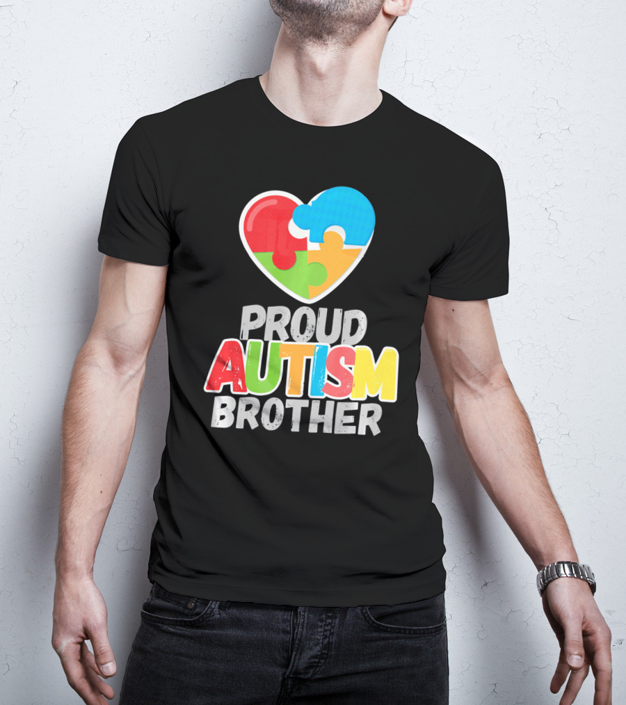 Proud Autism Brother Heart Puzzle Autism Awareness T-Shirt