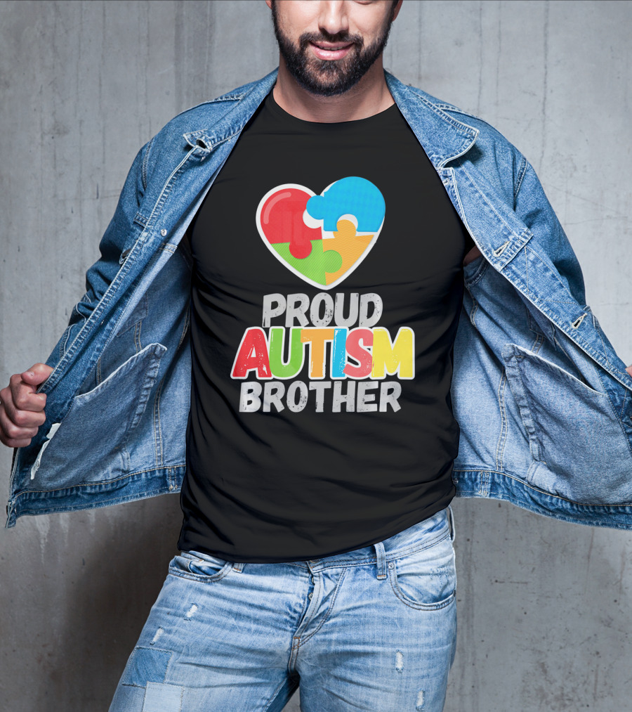 Proud Autism Brother Heart Puzzle Autism Awareness T-Shirt