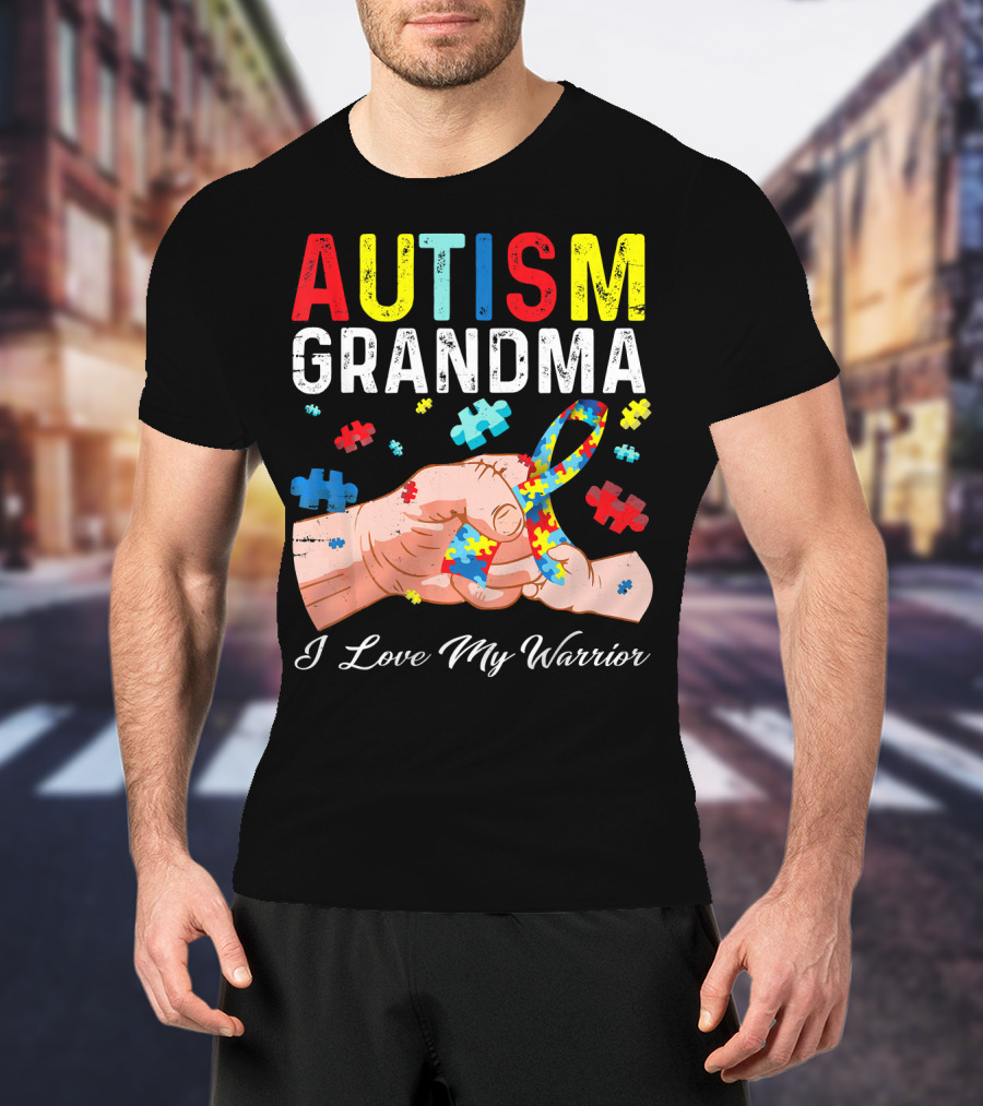 Autism Grandma I Love My Warrior Puzzle T-Shirt