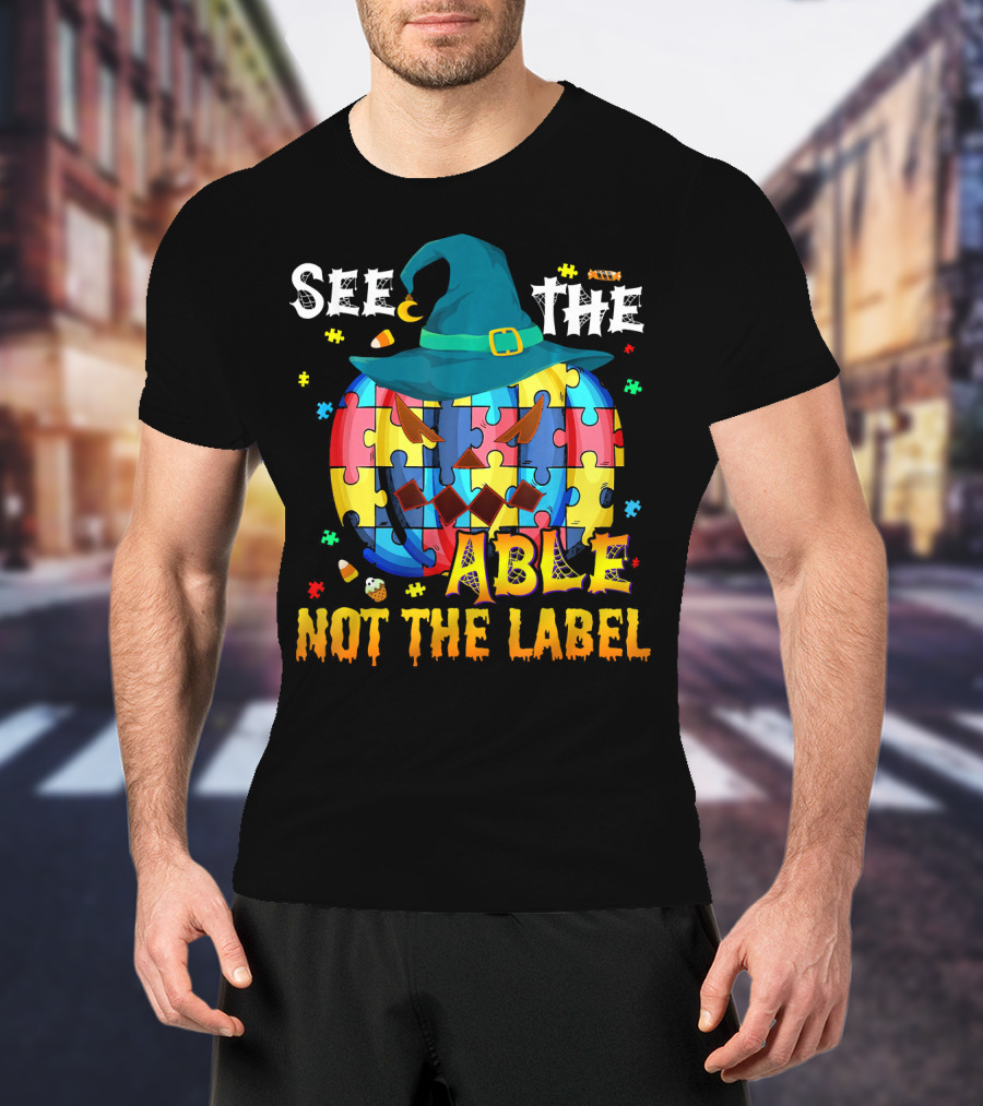See The Able Not The Label Autism Awareness Halloween Puzzle Pumpkin T-Shirt