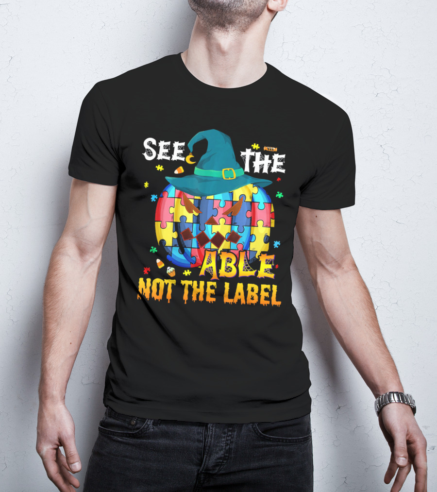 See The Able Not The Label Autism Awareness Halloween Puzzle Pumpkin T-Shirt