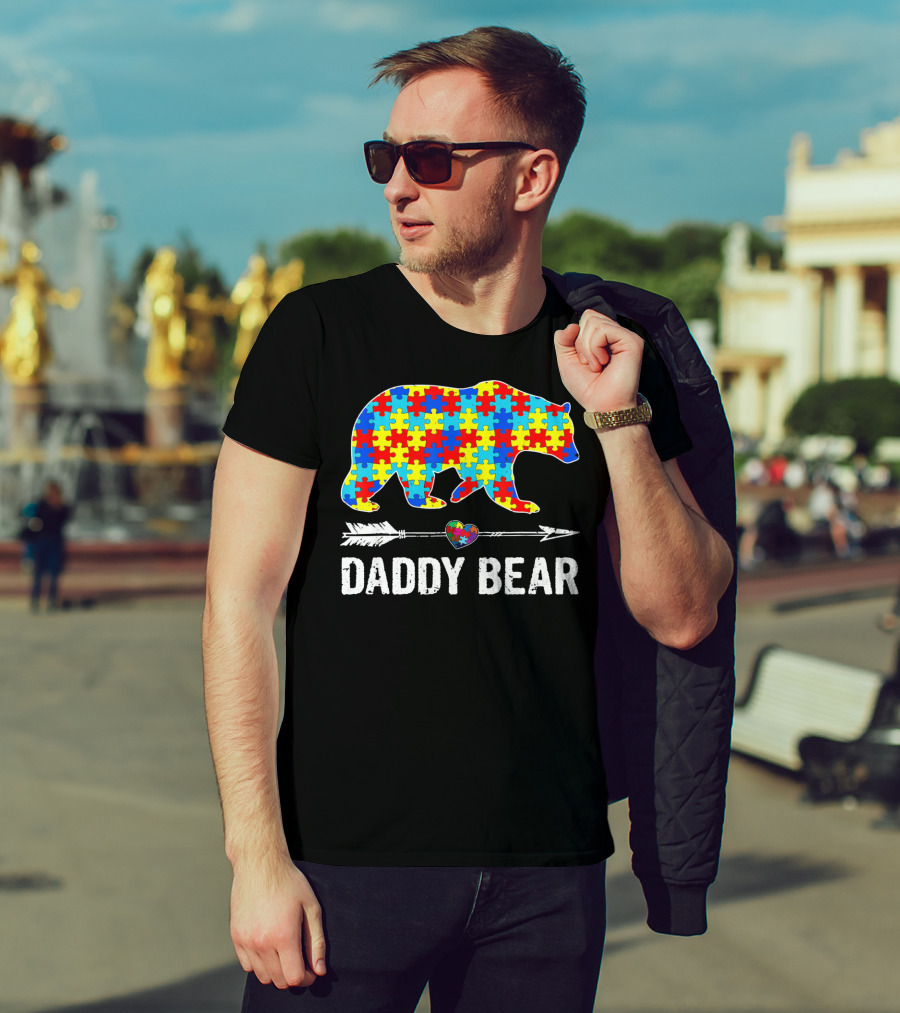 Daddy Bear Heart Arrow Puzzle Autism Awareness T-Shirt