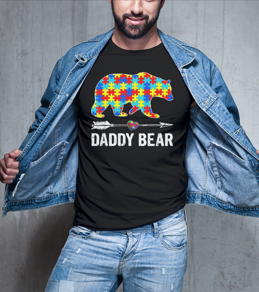 Daddy Bear Heart Arrow Puzzle Autism Awareness T-Shirt