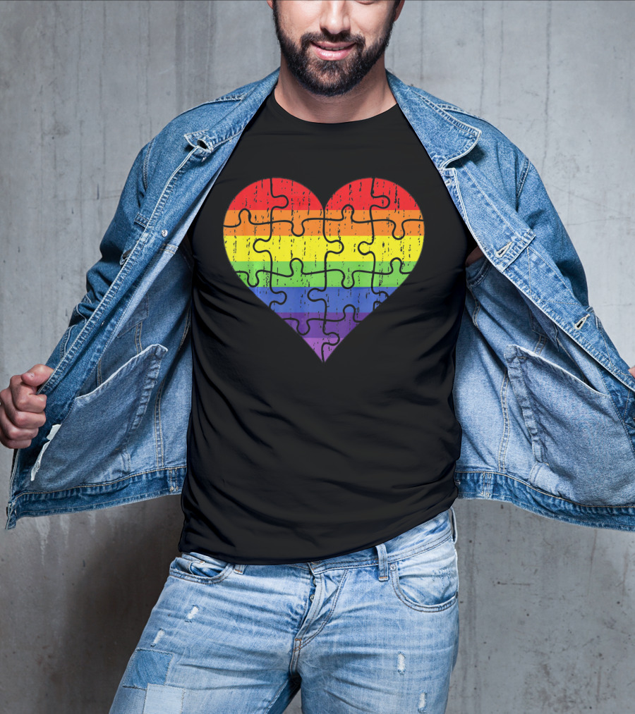 Autism Awareness Rainbow Puzzle Heart T-Shirt