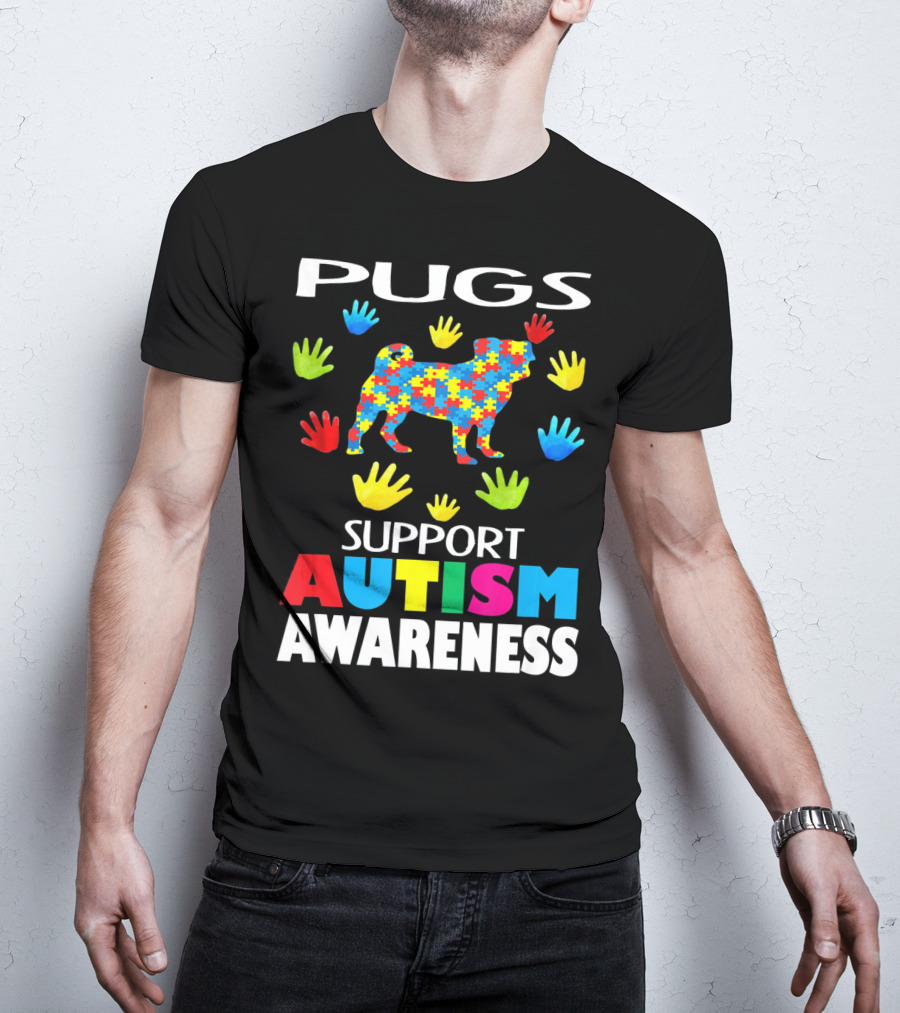 Pugs Support Autism Awareness Puzzle Handprints T-Shirt