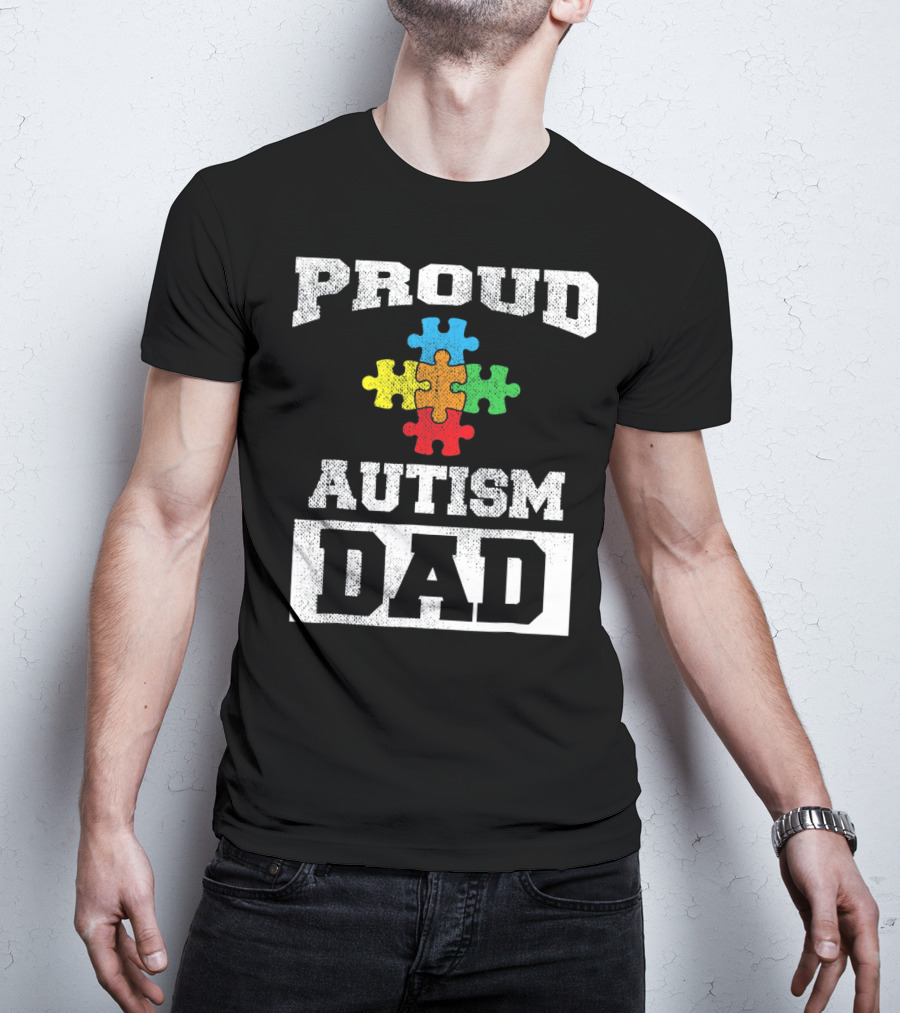 Proud Autism Dad Puzzle Piece Autism Awareness T-Shirt