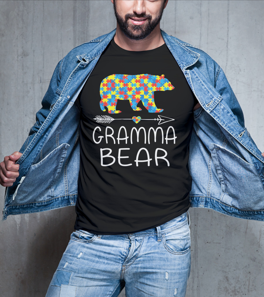 Gramma Bear Autism Awareness Puzzle Bear T-Shirt