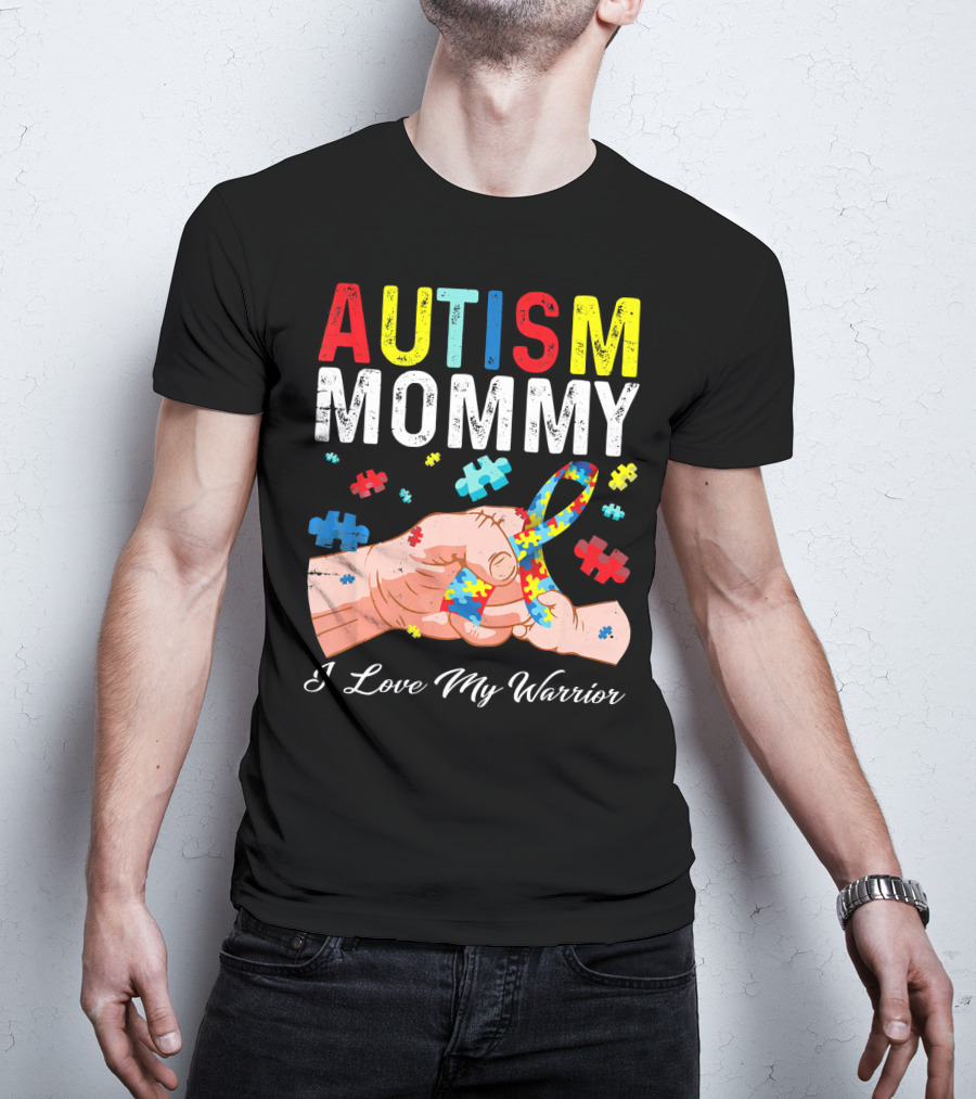 Autism Mommy I Love My Warrior Puzzle T-Shirt