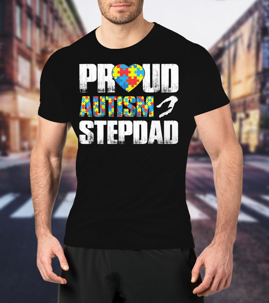 Proud Autism Stepdad Heart Puzzle T-Shirt