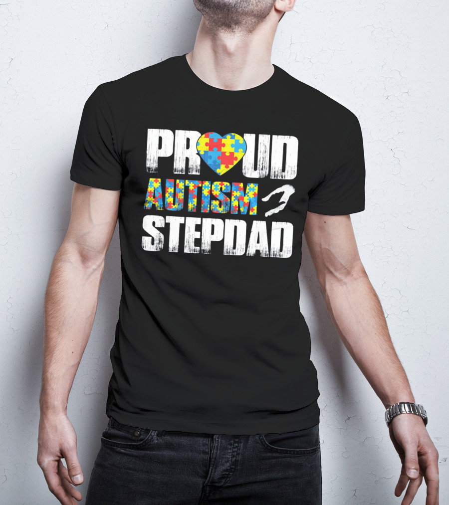 Proud Autism Stepdad Heart Puzzle T-Shirt