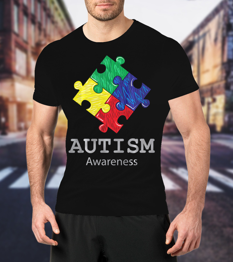 Autism Awareness Colorful Hand Drawn Puzzle Piece T-Shirt