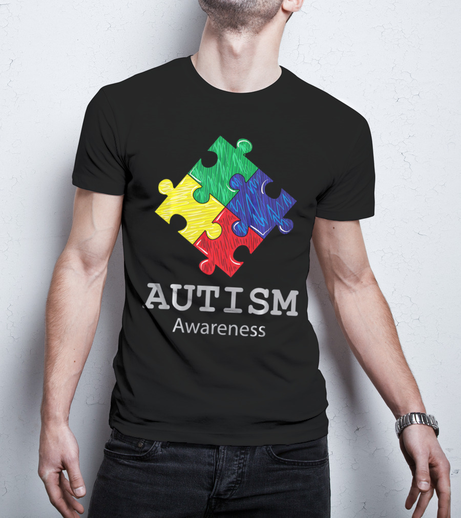 Autism Awareness Colorful Hand Drawn Puzzle Piece T-Shirt