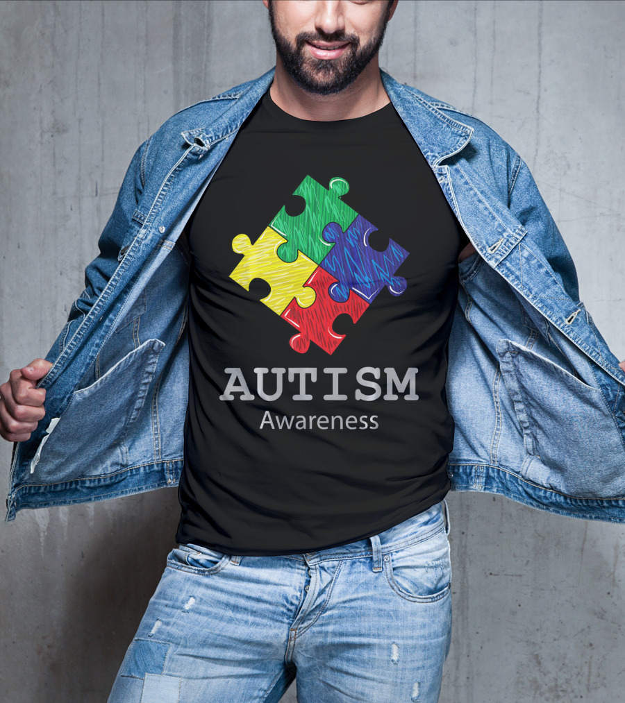 Autism Awareness Colorful Hand Drawn Puzzle Piece T-Shirt