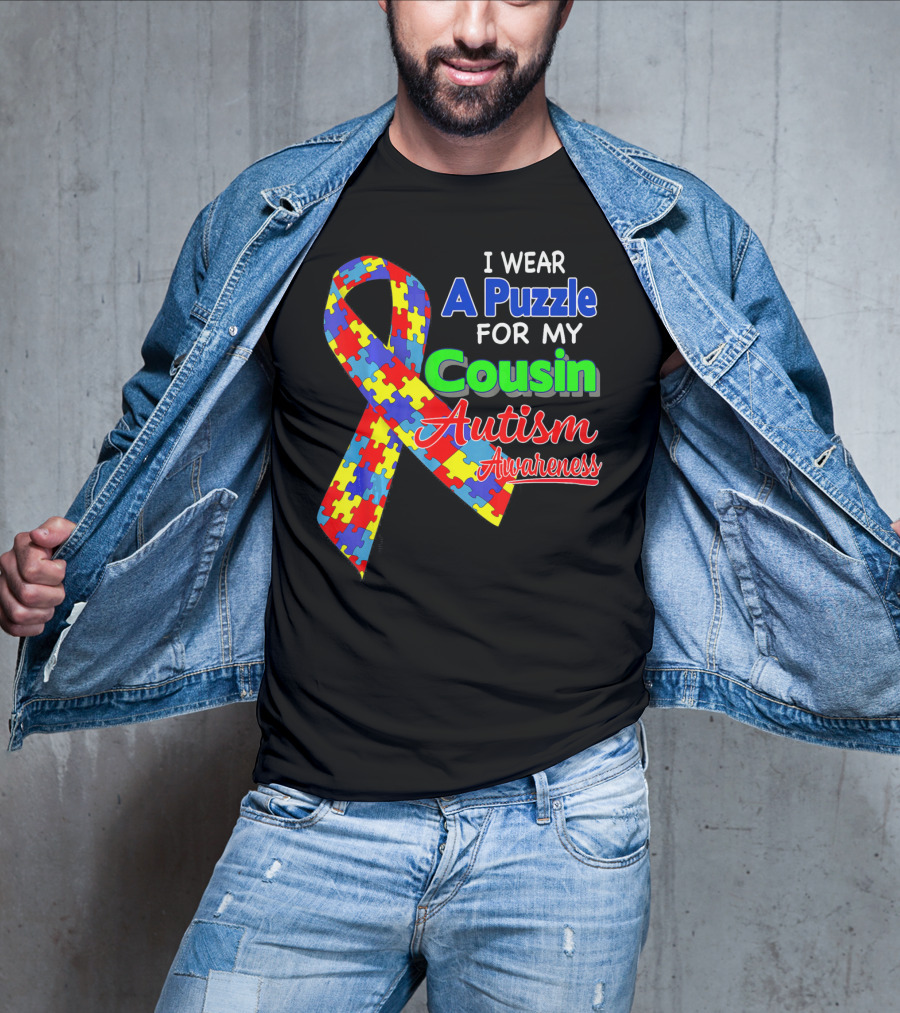I Wear A Puzzle For My Cousin Autism Awareness T-Shirt