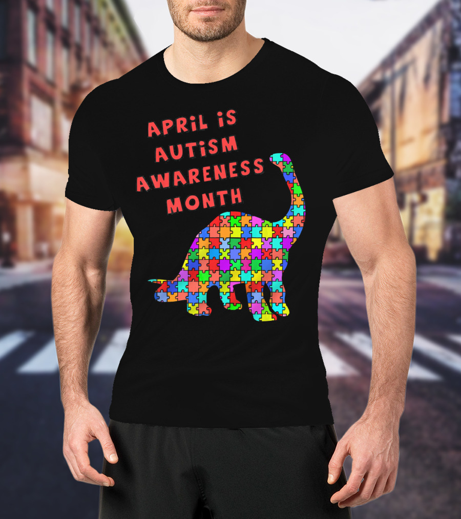 April Is Autism Awareness Month Jigsaw Dinosaur T-Shirt