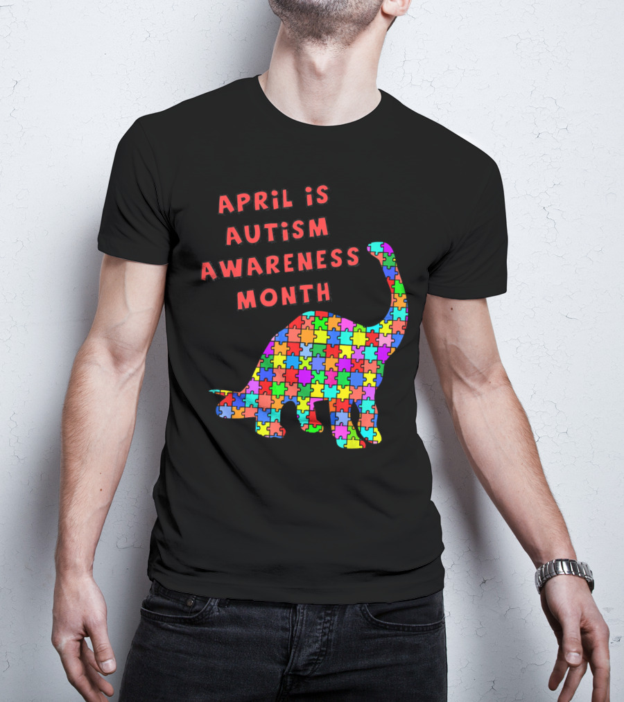 April Is Autism Awareness Month Jigsaw Dinosaur T-Shirt