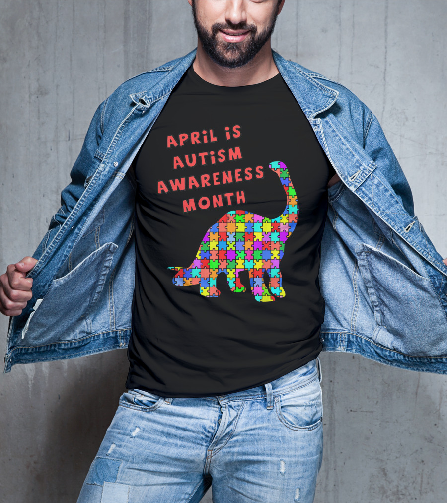 April Is Autism Awareness Month Jigsaw Dinosaur T-Shirt