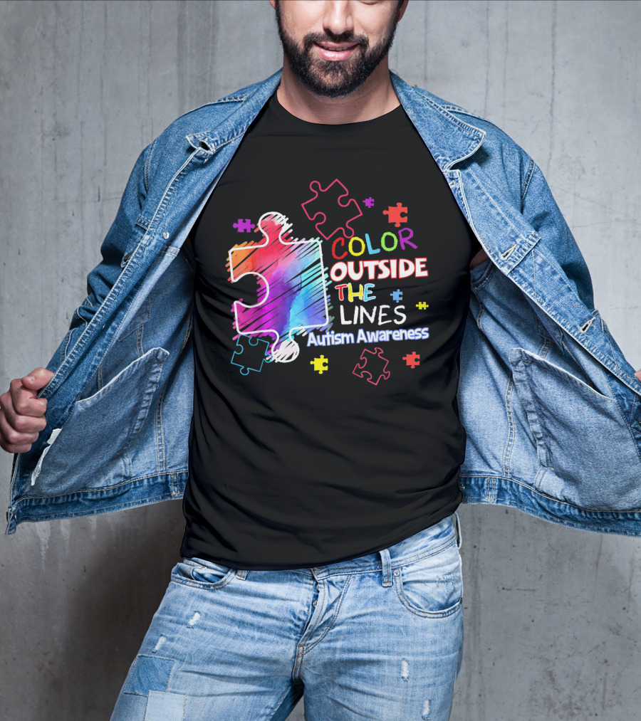 Autism Awareness Color Outside The Lines Puzzle Pieces T-Shirt