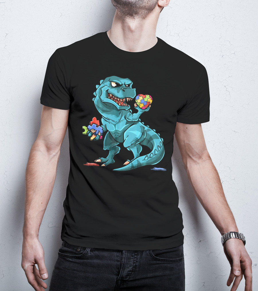 Autism Awareness Dinosaur Puzzle Rex Heart T-Shirt