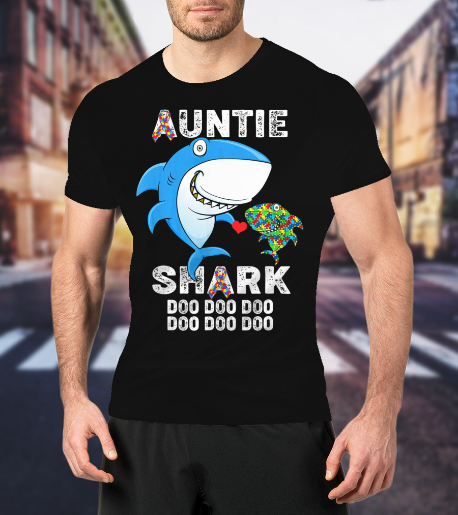 Auntie Shark Doo Doo Doo Autism Awareness Aunt T-Shirt