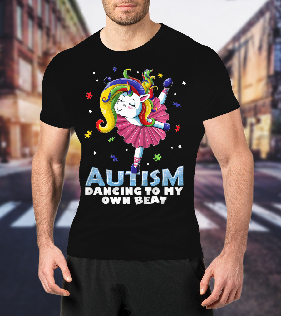 Autism Dancing To My Own Beat Unicorn With Puzzles T-Shirt