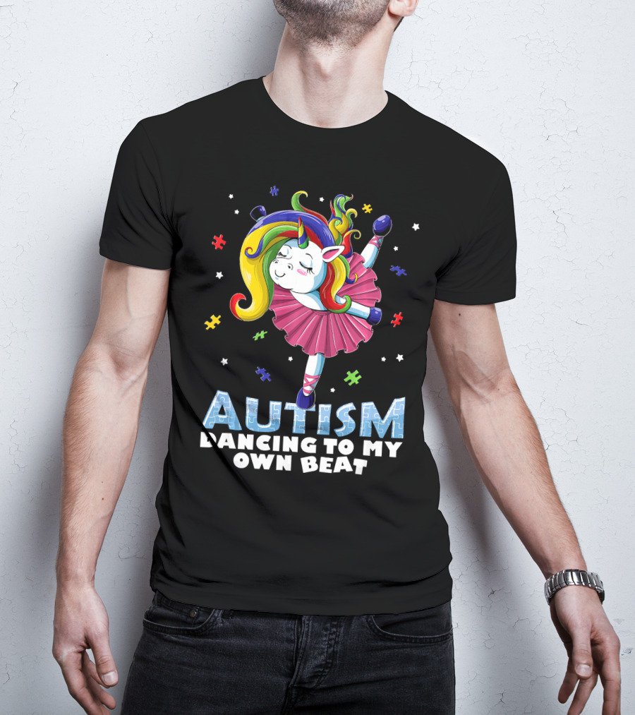 Autism Dancing To My Own Beat Unicorn With Puzzles T-Shirt