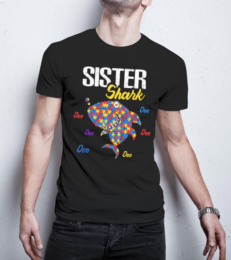 Sister Shark Autism Aware Puzzle Doo Doo T-Shirt
