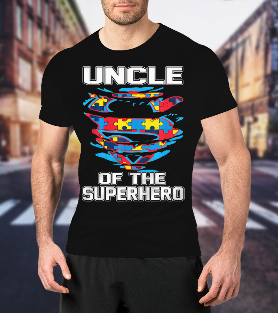 Uncle Autism Superhero Puzzle Logo Awareness T-Shirt