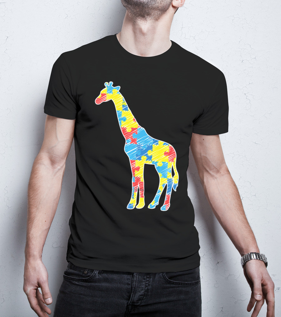 Cute Giraffe Puzzle Pattern Autism Awareness T-Shirt