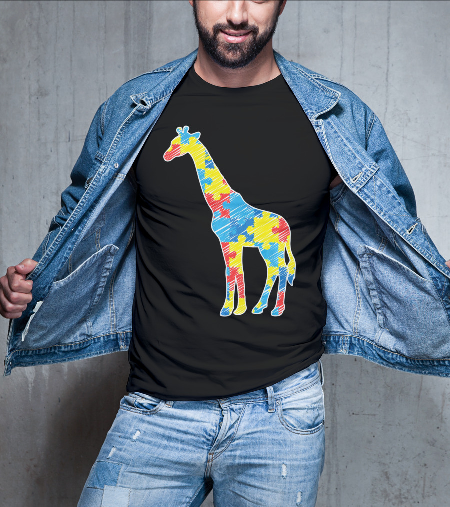 Cute Giraffe Puzzle Pattern Autism Awareness T-Shirt