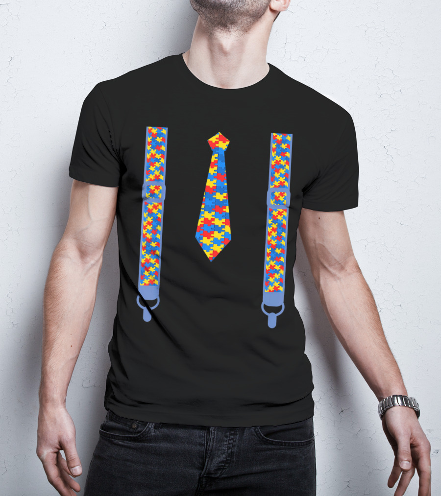 Autism Awareness Tie And Suspenders Puzzle T-Shirt
