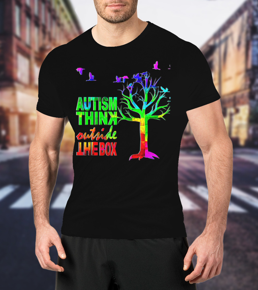 Autism Awareness Think Outside The Box Ribbon MomDadKid Autist T-Shirt